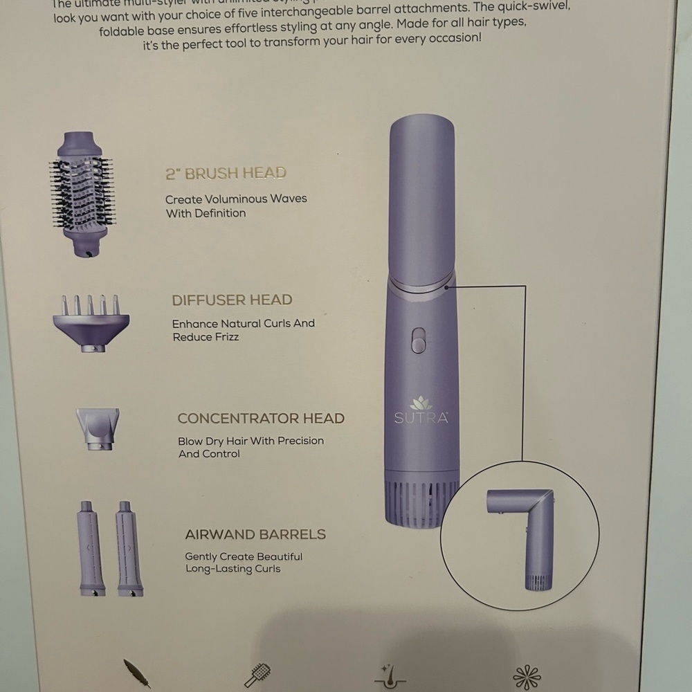 SUTRA AERO STYLER Dry Volumize Curl Blow Dryer Lavender NEW In Box - Picture 6 of 10